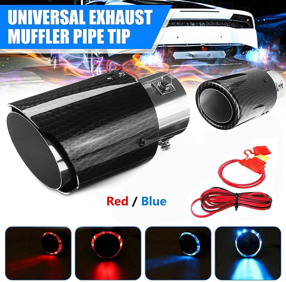 4_b78209d6-982c-46f8-824f-d3fc3aa66f90 Racing Red Flame Led Exhaust Muffler Tip Carbon Fiber Racing Automobile Car Tail Pipe Light 2.5 Inch Inlet 4 Inch Outlet - Image 1