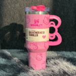 40oz Pink Bow-shaped handle Kitty Tumbler - Сурет 4