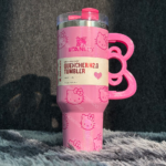 40oz Pink Bow-shaped handle Kitty Tumbler - Сурет 3